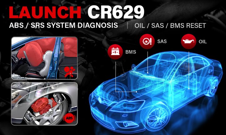 LAUNCH CR629 OBD2 Car Scanner Engine SRS ABS Airbag Diagnose Active Test Code Reader Oil SAS BMS Reset Car Scanner